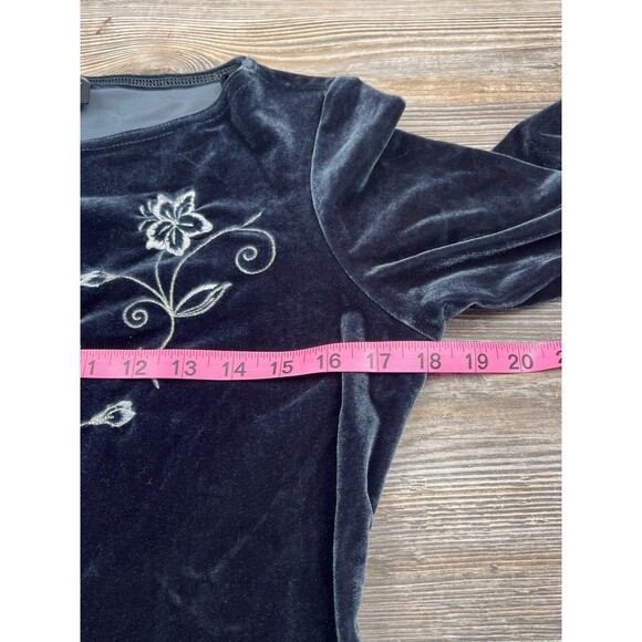 Vtg. Danielle Casey Dress S Black Velvet Midi Floral Embroidery Romantic Elegant - Picture 6 of 13
